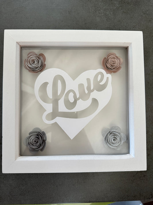 “Love” glass box with flowers